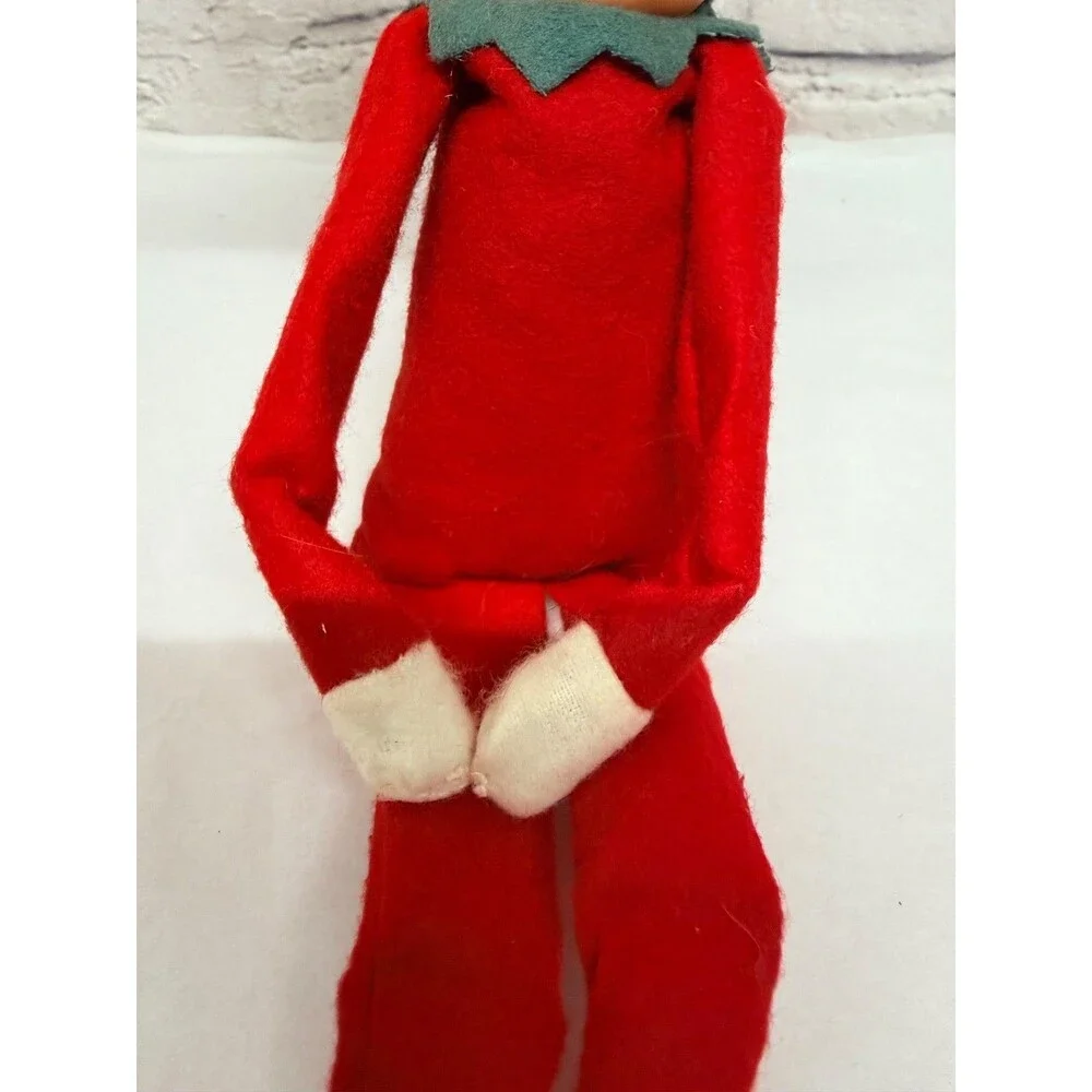 Vtg Knee Hugger Elf Large Pointy Ears 8” Japan Red Suit Blue Eyes